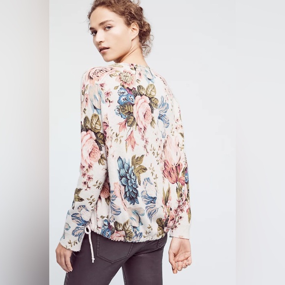 ANTHROPOLOGIE Angel of the North Floral Winter bouquet pullover. Size M - Picture 3 of 7